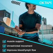 OK TAPE 4 Rolls Kinesiology Tape Precut, Cotton Elastic Athletic Tape Latex Free,20 Strips per Roll 2in x 16ft,Muscle Support,Mixcolor