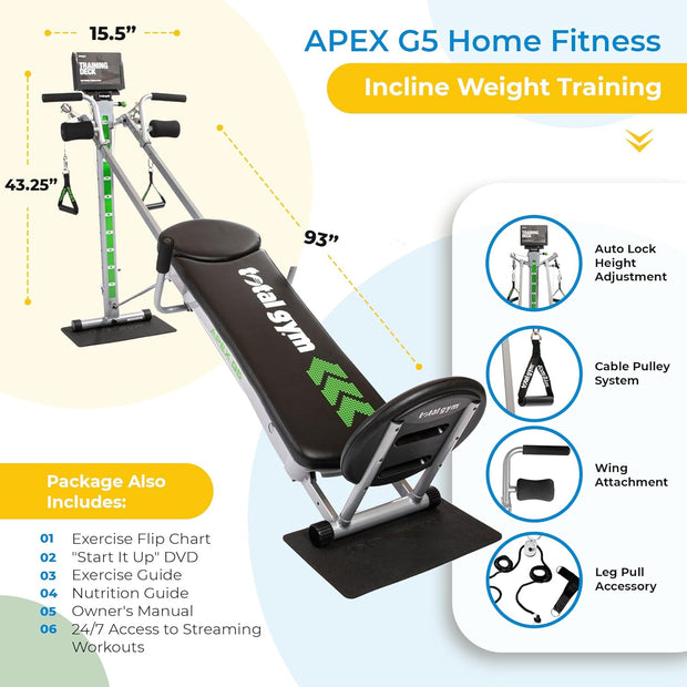Total Gym APEX Versatile Indoor Home Gym Workout Total Body Strength Training Fitness Equipment
