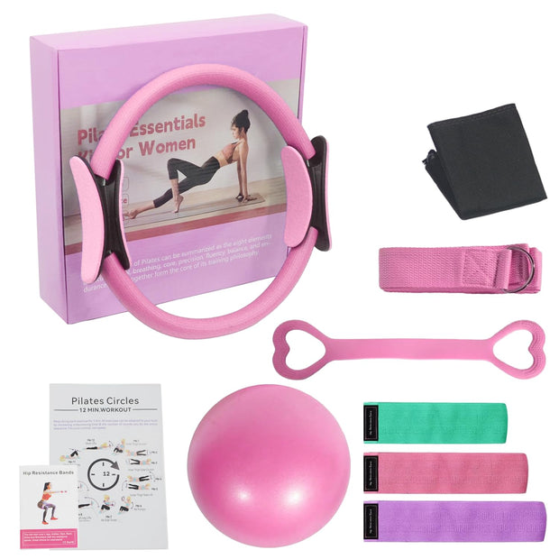 Pilates Ring and Ball Set for Women,Pilates Kit for Home Workouts,Includes Pilates Guide Manual, Magic Circle,Pilates Mini Ball,3PC Resistance Bands