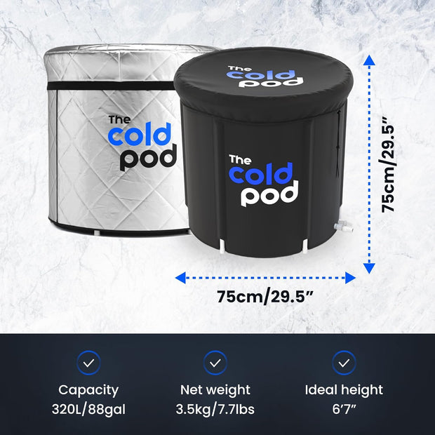 The Cold Pod Insulated Cold Plunge Tub Bundle - 85Gal Ice Bath Round Tubs with Energy Saving Multi-Layer Cover - Chiller Compatible&Silver Reflective