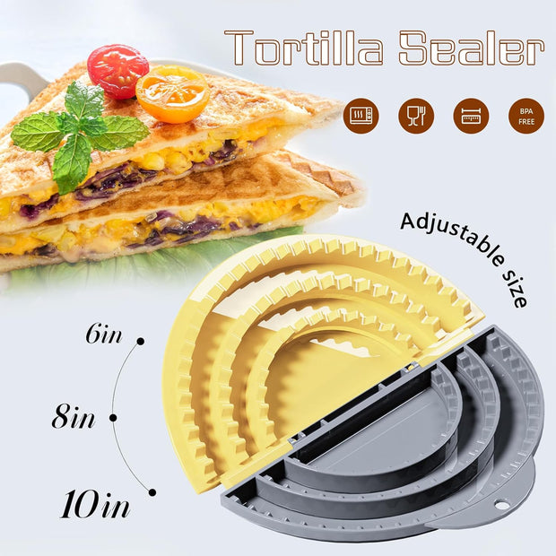 Tortilla Sealer,SELERS,Tacos tortilla crimper Maker Large,Removable & Adjustable 4"-6''-8" Crust,For Burritos,Pasties,Tortilla,Dumplings,Sandwich,Grey Yellow