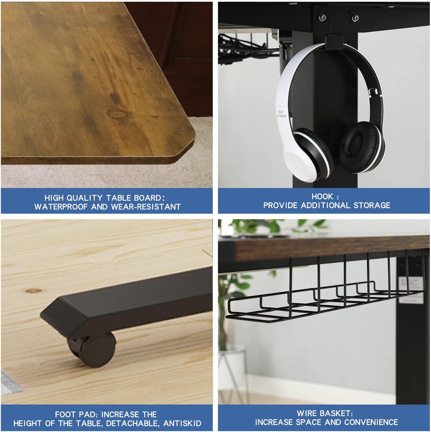 bilbil L-Shaped Electric Height Adjustable Standing Desk 59 Inches, Stand Up Rising Table for Home Office with Splice Board, Black Frame and Rustic Brown Top