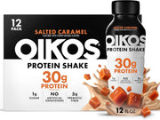 Oikos Protein Shake, Salted Caramel, 30g High Protein Drinks, Shelf Stable, Ready to Drink, 5g Prebiotic Fiber, 12 fl oz Bottle, 12 Count