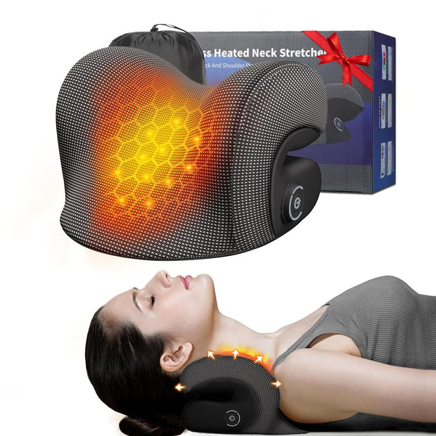 Wireless Heated Neck Stretcher for Pain Relief, Portable Cordless Neck Shoulder Cervical Traction Device with Graphene Heating Pad No Smell Magnetic Therapy Case Relaxer for TMJ Migraine Spine Alignme