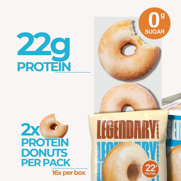 Legendary Foods 22gr Protein Donuts - Glazed Vanilla 8x (2 Donuts per Pack), High Protein, Zero Sugar, Gluten Free and Low Carb, Keto Friendly Snack, Healthy Donut for GLP-1, Diabetic, Bariatric Diets