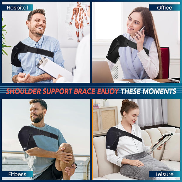 Shoulder Brace with Adjustable Compression Sleeve Rotator Cuff Support & Arm Sling, Hot/Cold Pack Compatible, Breathable Stabilizer for Pain Relief, Fits Left/Right Arm, Men & Women (Large)
