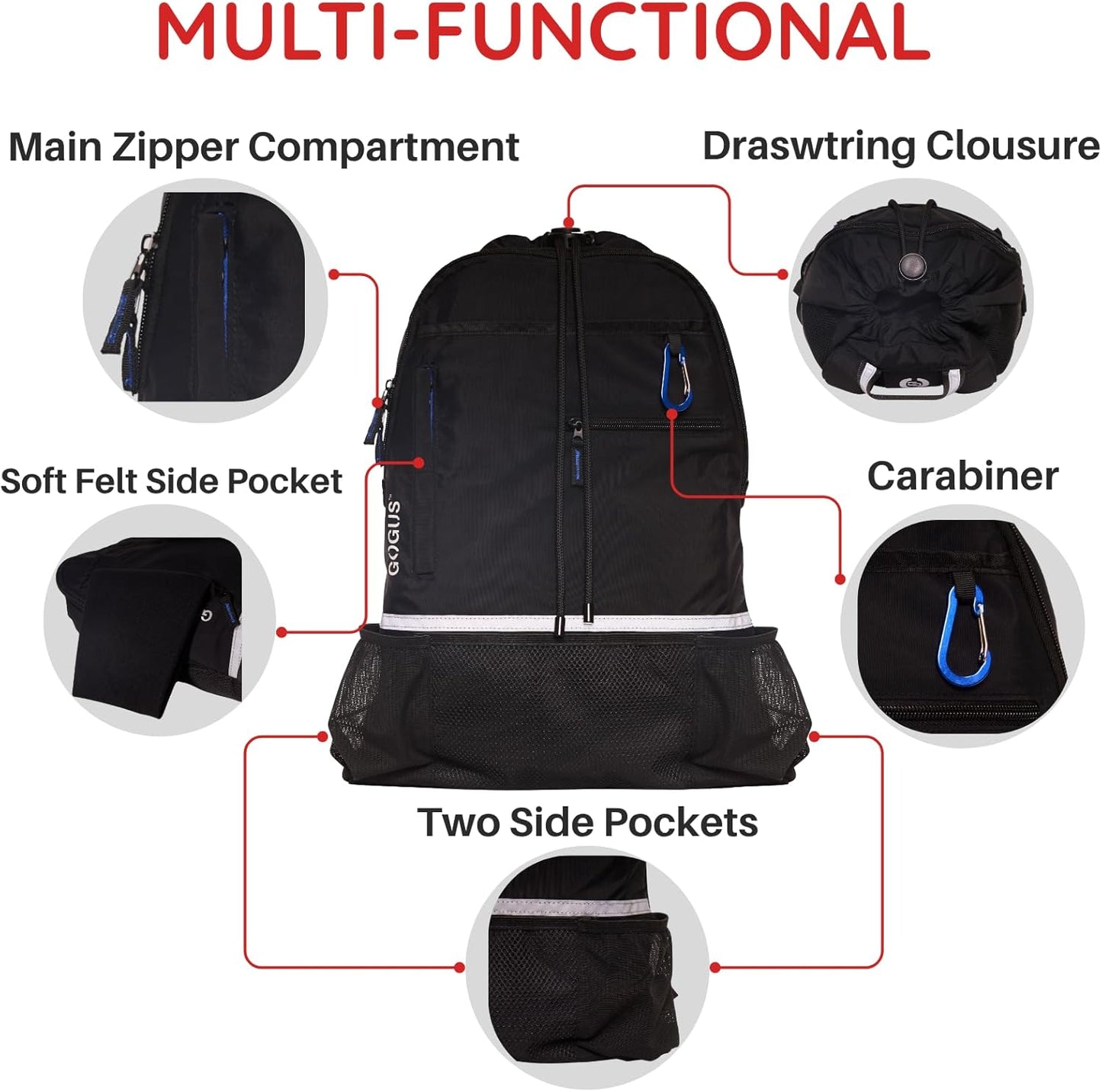 GOGUS Light Gym Drawstring Backpack with Dual Water Bottle Pockets – 18L Eco-Friendly, Water-Resistant Hybrid Bag with Mesh Compartment & Reflective Details for Men & Women