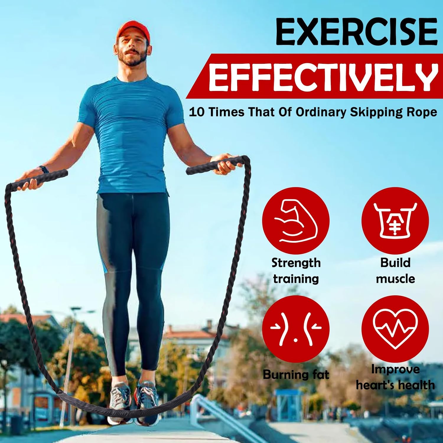 Jump Rope, Weighted Jump Rope for Men Women, 2.8lb Heavy Jumping Ropes for Fitness, Adult Skipping Rope for Home Gym Exercise, Improve Strength and Building Muscle Workout Equipment