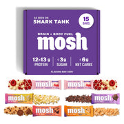 MOSH Variety Pack Keto Protein Bars, High Fiber, Low Carb, Gluten Free, High Protein, Brain Healthy Snack with Ashwagandha, Lion's Mane, 6 Count