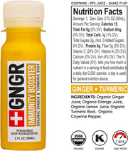 +GNGR Immunity Booster Organic Ginger and Turmeric Shot - Cold Pressed Ginger Shots with Turmeric, Cayenne Pepper, Orange, Lemon for All Natural Immune & Digestive Support (2 Oz, Pack of 12)