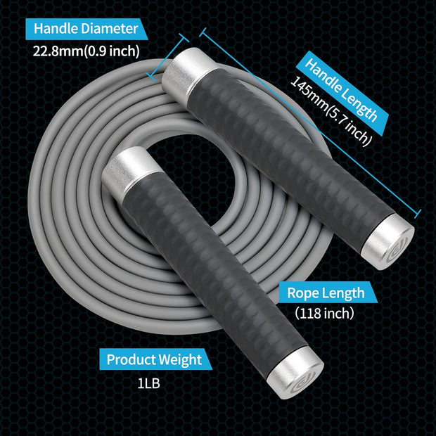 Weighted Jump Rope for Men，Women and kids(1LB), Jump Ropes for Fitness, Speed Skipping Rope, Gym,Indoor/Outdoor - Fitness, Workout, Boxing,crossfit