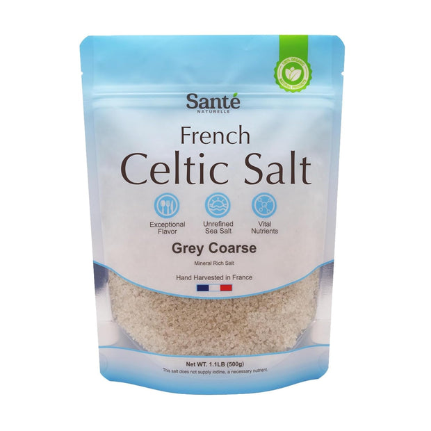 Sante Grey Coarse Sea Salt From the Celtic Sea - 1.1lb (18oz) Unrefined French Sea Salt Organic, Rich in 82+ Minerals Salt, 100% Natural & Hand Harvested Sal Celtica