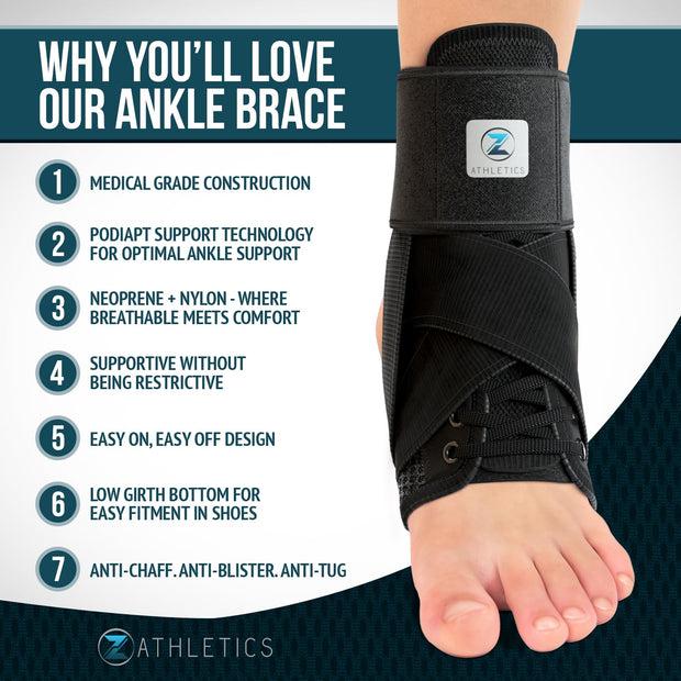 Z ATHLETICS Ankle Brace for Women & Men - Lace Up Adjustable Support with Side Stabilizers for Sprained Ankle, Achilles Tendonitis Relief | Basketball, Volleyball, Running & Sports Recovery