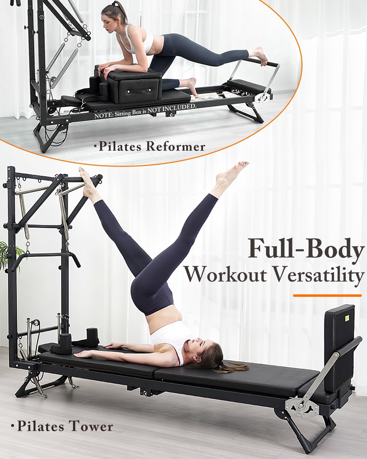 Pilates Reformer, 92" Reformer Pilates Machine with Tower, Adjustable Pilates Equipment for Home Workout, Includes Pilates Tower, Jumpboard