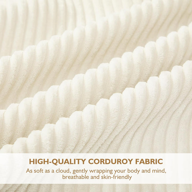 112" Modular Sectional Sofa L-Shaped Couch for Living Room, Comfy Cloud Sofa Modern 3-Seat Sofa with Ottoman, Corduroy Upholstered Boneless Couch with Deep Seat, 5 Pillows, Beige