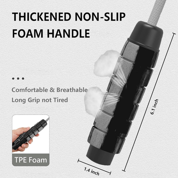 Weighted Jump Rope Nylon Adjustable - Tangle-Free Jump Rope for Women, Men, Kids, and Adults with Foam Handle, Rapid Speed with Ball Bearings, 360° Rotation Jumprope for Fitness, Training and Exercise