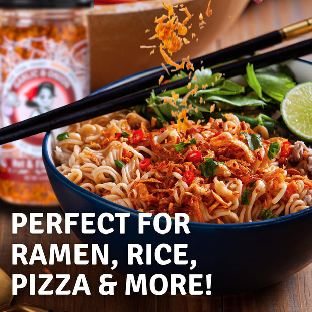 MaeMai Chili Crisp (MEDIUM HOT Spice) - Non-Oily Chili Crisp Topper, Rice Seasoning, Ramen Topper, Furikake, Umami Onion & Garlic Flakes | 4.41oz (125g) Resealable Bottle