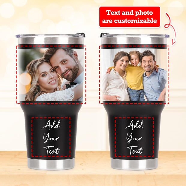 Personalized Tumbler with Picture Text Name Logo, 30oz Stainless Steel Custom Coffee Mug cup with Lid Straw, Anniversary Wedding Christmas Birthday Gifts for Women Men Kid