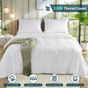 LBRO2M 100% Cotton 1200 Thread Count King Size Sheets Set Deep Pocket Up to16 inches, Bed Sheet 4 Piece (White, King)