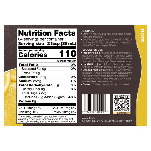 Tea Zone J1050 64 fl.oz Orange Syrup for Tea, Coffee, Sweets, Ice Cream, Cocktails Blending