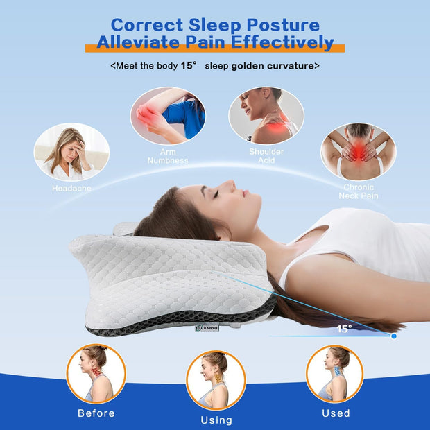 Pain Relief Cervical Pillow for Neck Support,Adjustable Ergonomic Pillow Cozy Sleeping,Odorless Orthopedic Memory Foam Pillows,Contour Bed Pillow for Side Back Stomach Sleeper