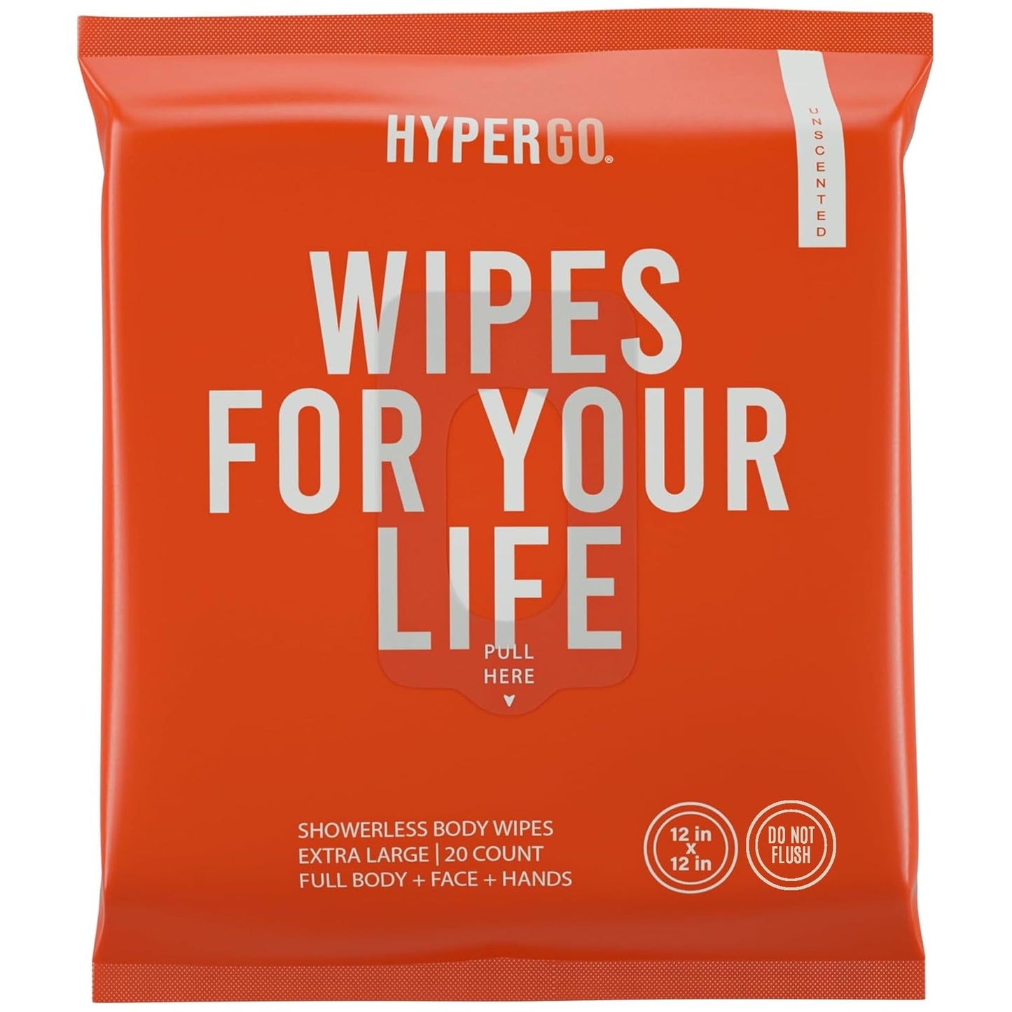 HyperGo XL Body Wipes for Women & Men – 12" x12" Rinse-Free Full Body Cleansing Wipes 20 Count Pack - Mint | Biodegradable, Hypoallergenic, Aloe-Infused | Gym, Festival, Camping Essentials