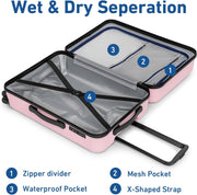 KYME Suitcase Hardshell With Double Spinner Wheels, PC+ABS TSA Lock Travel Luggage (Pink, 2Pcs Set(20"/24"))