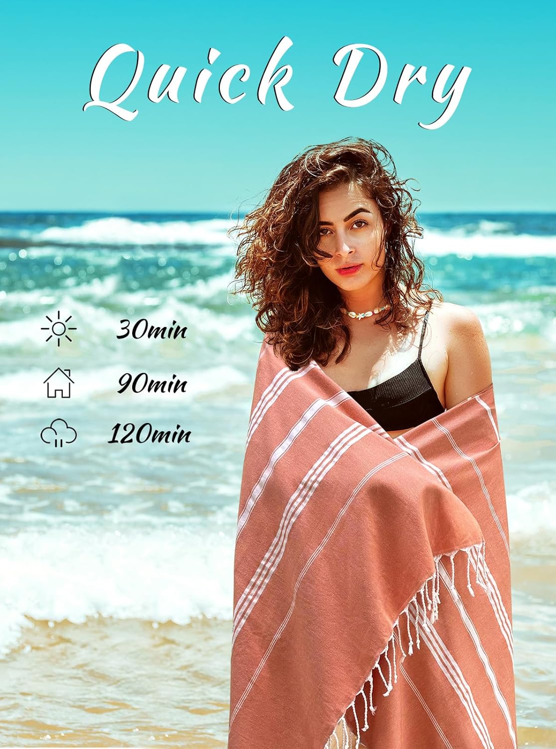 cabanana Turkish Beach Towel Oversized - 39"x71" Quick Dry Sand Free Thin Beach Towels for Adults,Extra Large Cotton Lightweigh Travel Towel for Beach Accessories (Coral)