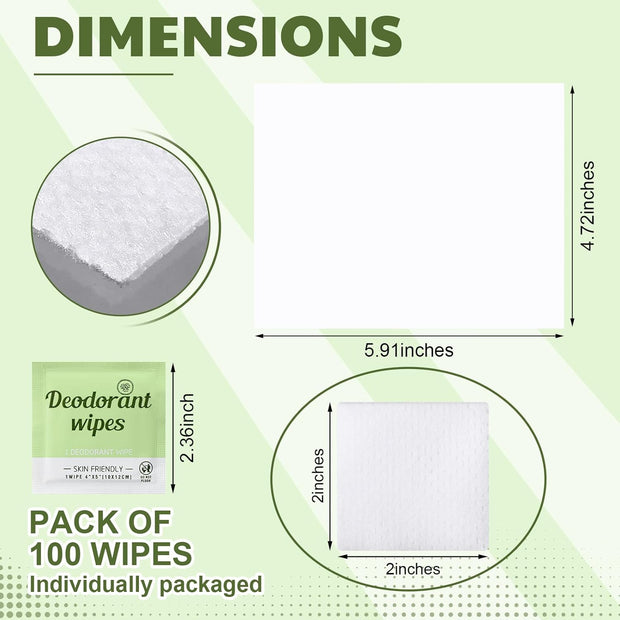 Timgle 100 Pcs Travel Deodorant Wipes Individually Wrapped Armpit Antiperspirant Deodorant Sweat Body Wipes for Women Men Teens Sports Travel Cleanse Skin and Underarm Excessive Sweating(Cucumber)