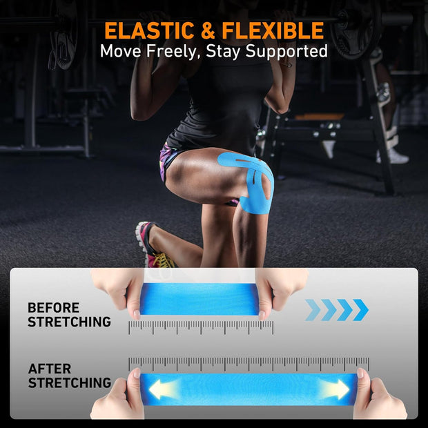 PreCut Kinesiology Tape for Knees, 12 PCS Waterproof KTQUICK Knee Tape for Knee Pain Relief Pre Cut, Original Cotton Athletic Knee Tape, Waterproof & Hypoallergenic Latex-Free for Sports (Black)