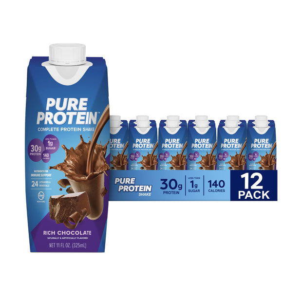 Pure Protein Vanilla Protein Shake, 30g Complete Protein, Vitamins A, C, D, and E plus Zinc to Support Immune Health, Ready to Drink and Keto-Friendly, 11oz Bottles, 12 Pack
