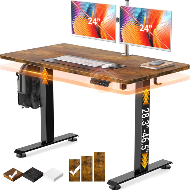 Veken 47.2" Standing Desk Electric, Height Adjustable Sit Stand Up, Wood Desktop, Work Home Office, Computer PC Table, Writing Rising Desks, Brown