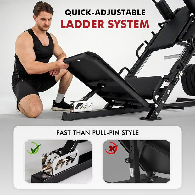 Mikolo Leg Press Hack Squat Machine Combo, Leg Press Machines for Home Gym with Linear Bearing, Hack Squat Machine with Rear and Front Band Pegs, Leg Machine for Full Range Leg Training