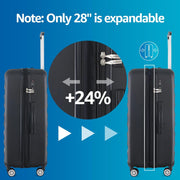 Luggage Set with Spinner Wheels and TSA Lock, 3 Pieces Expandable Hardside Suitcase for Travel, Hardshell Luggage Sets, 20", 24", 28", Black