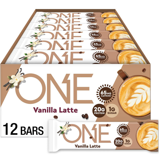 ONE Coffee Shop Caffeinated Protein Bars, Caramel Macchiato, Gluten Free with 20g Protein and 65mg of Caffeine Energy, Pantry Staples, 2.12 oz (12 Count), Packaging May Vary