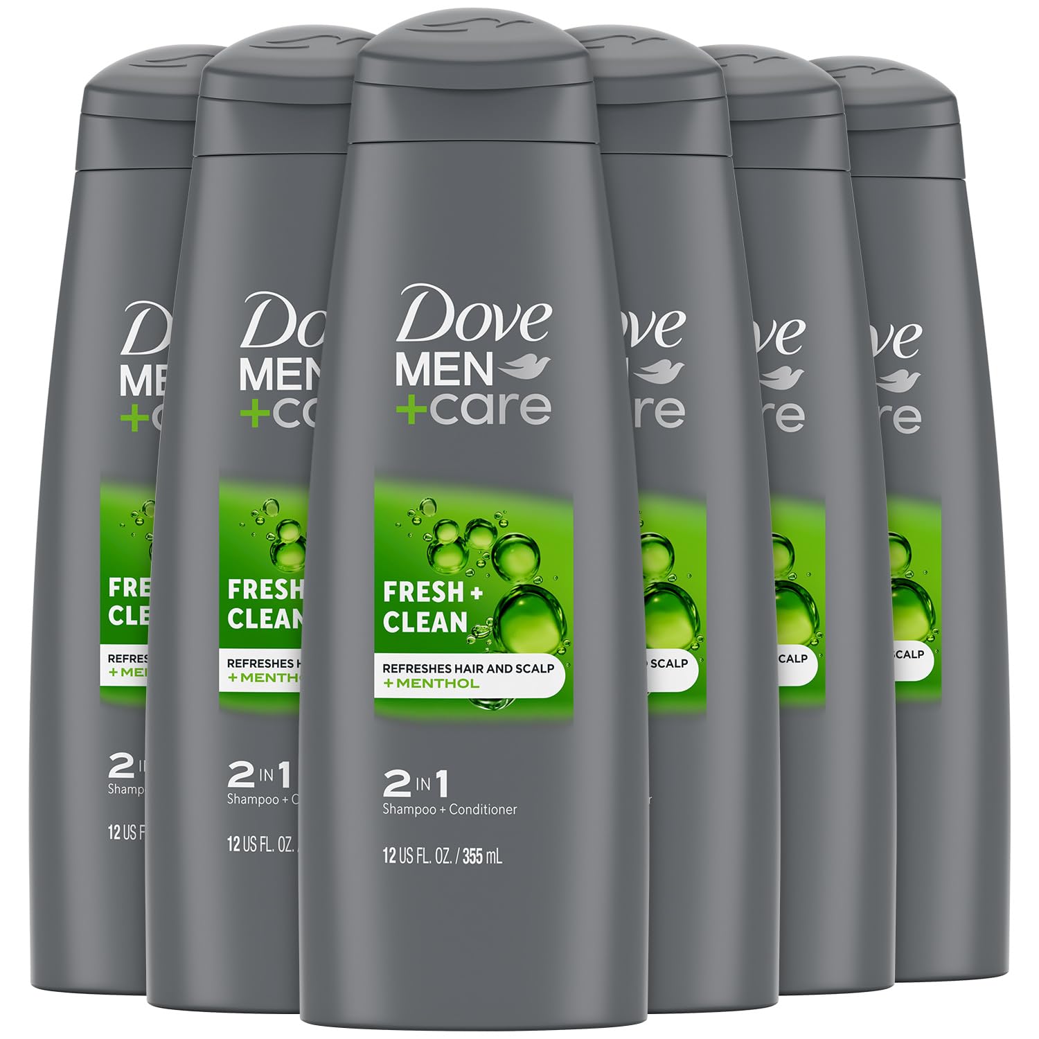 Dove Men+Care Fortifying 2 in 1 Shampoo and Conditioner, Fresh and Clean for Normal to Oily Hair with Caffeine and Menthol to Help Strengthen & Nourish Hair, 12 fl oz, Pack of 6