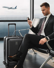 LUGGEX Carry on Luggage 22x14x9 Airline Approved, PC Hard Shell Suitcase with Front Pocket, Expandable Luggage with USB Port (Blue, 20 Inch, 37L)