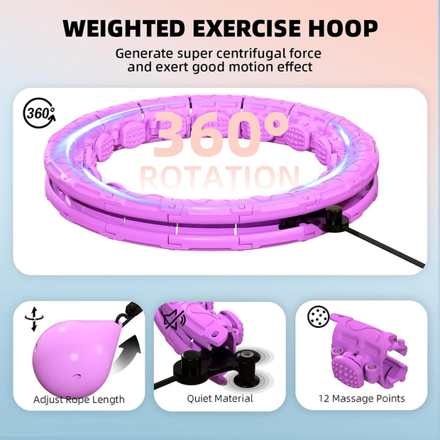 Weighted Hula Infinity Fitness Hoop for Adult Weight Loss, 2 in 1 Smart Fitness Workout Hula Circle Hoops with 28 Detachable Knots, Exercise Fit Hoop Suitable for Women and Beginners