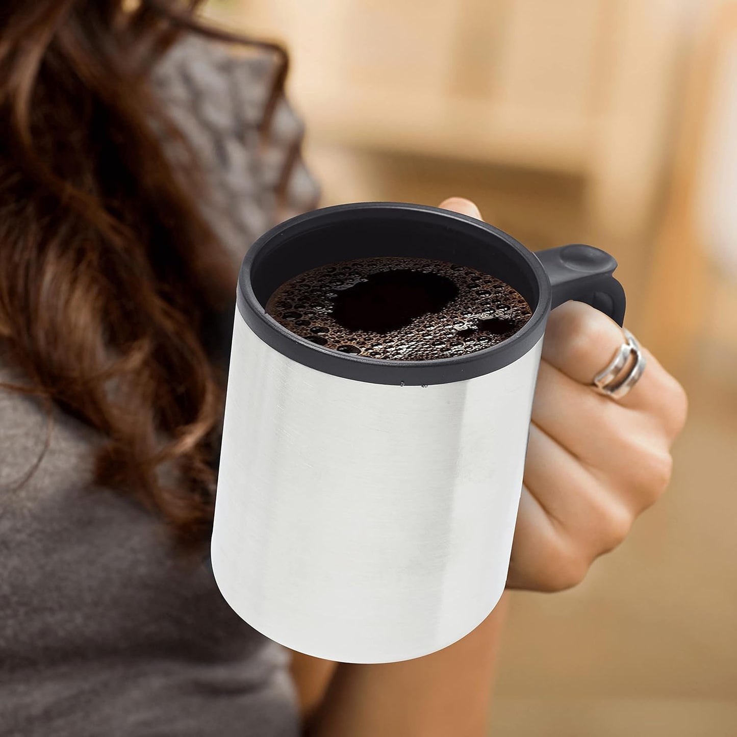 DISCOUNT PROMOS Custom Stainless Steel Travel Mugs with Handle 12 oz. Set of 50, Personalized Bulk Pack - Perfect for Coffee, Soda, Other Hot & Cold Beverages - Stainless Steel