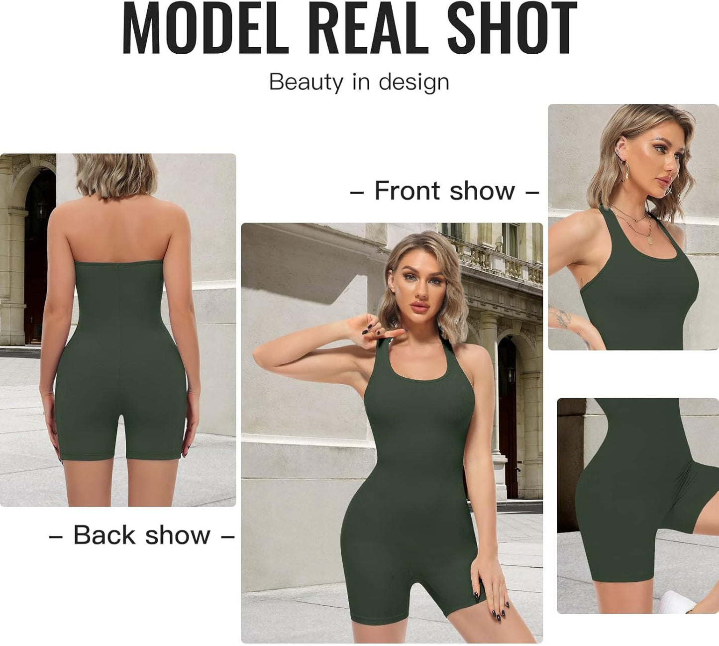 VUTRU Womens Sexy One Piece Tank Top Sleeveless Backless Bodycon Shorts Jumpsuits Bodysuit Catsuit Ribbed Sports Romper