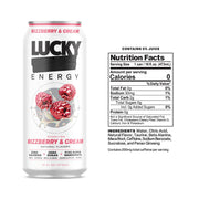 Lucky Energy Sugar Free Energy Drinks 16 Fl Oz Cans (12-Pack) Rizzberry and Cream with Maca, Ginseng, Taurine, Beta-Alanine, 200mg Caffeine