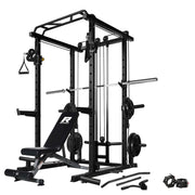 RitFit Multi-Function Squat Rack Power Cage PPC03 with Cable Crossover System, 1000LBS Capacity Power Rack and Packages with Optional Weight Bench, Barbell Weight Set, for Garage Workout & Home Gym