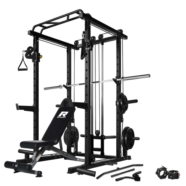 RitFit Multi-Function Squat Rack Power Cage PPC03 with Cable Crossover System, 1000LBS Capacity Power Rack and Packages with Optional Weight Bench, Barbell Weight Set, for Garage Workout & Home Gym