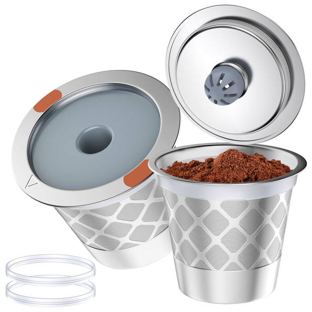 Noalto Reusable K Cups and Coffee Pods,Universal stainless steel k Cups for Keurig 2.0 and 1.0 Coffee Makers machine(2pack)