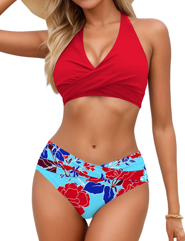 Sopliagon Women's Bikini Sets Twist Front Two Piece Swimsuit Halter Bathing Suit