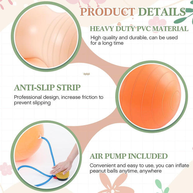 Jexine 3-Piece Anti-Burst Peanut Shape Ball Set - Exercise Yoga Balance Stability Ball for Kid Therapy, Pregnancy, and Home Gym, Includes 1 Pump, 3 Size Options