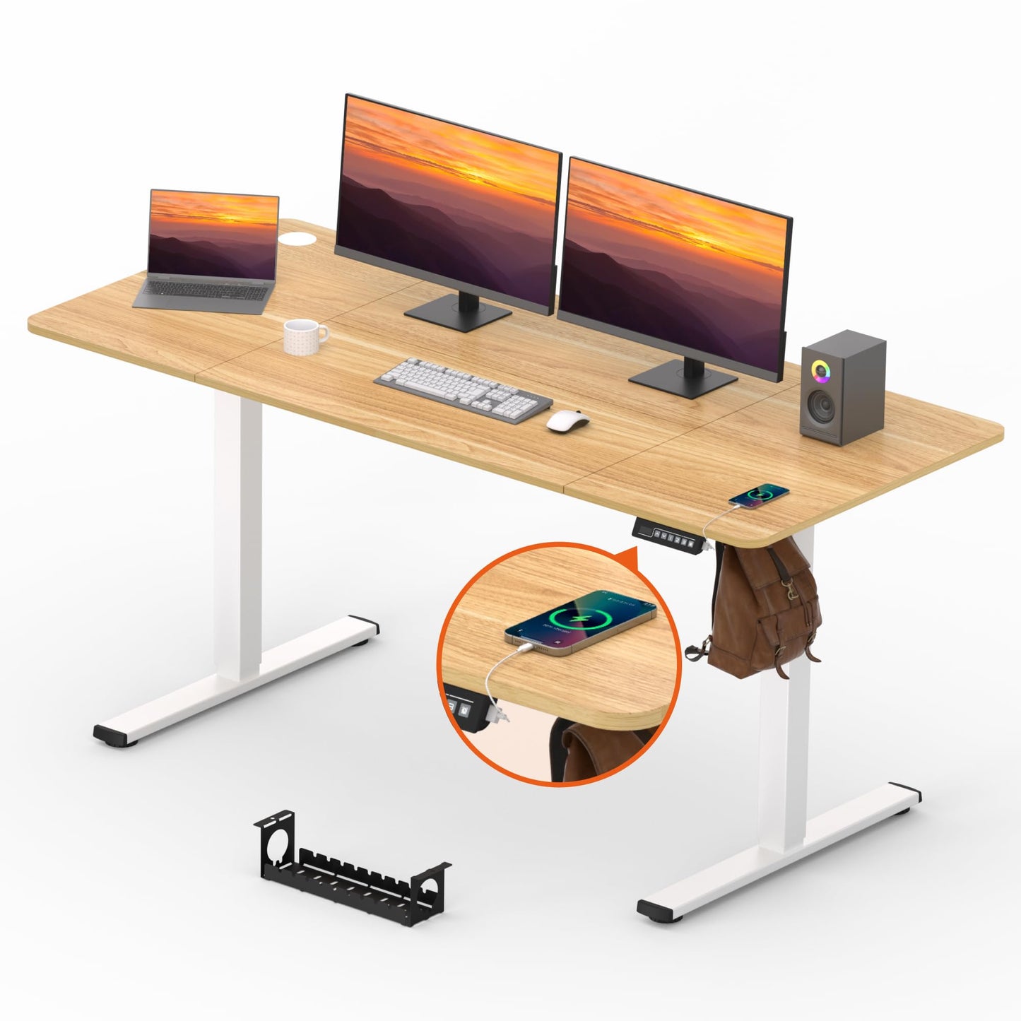 Adjustable Stand Up Desk with Memory Preset, Standing Desks 55 x 24 Inch Electric Home Office Desk Computer Workstation Splice Black Top + Black Frame