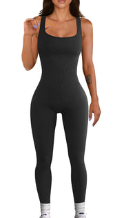 Women Workout Seamless Jumpsuit Yoga Ribbed Bodycon One Piece Tank Top Leggings Romper