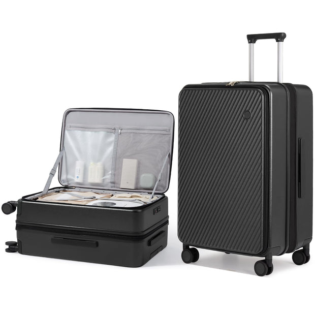 mixi 24 Inch Large Expandable Checked Luggage PC Hard Shell Suitcase Top Opening Rolling Travel Suitcases with Spinner Wheels & TSA Lock, Smoke White