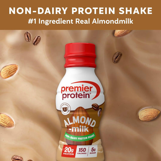Premier Protein Almondmilk Non-Dairy Protein Shake, 20g Protein, 5g Sugar, 11.5 Fl oz, Coffee, 12 Count